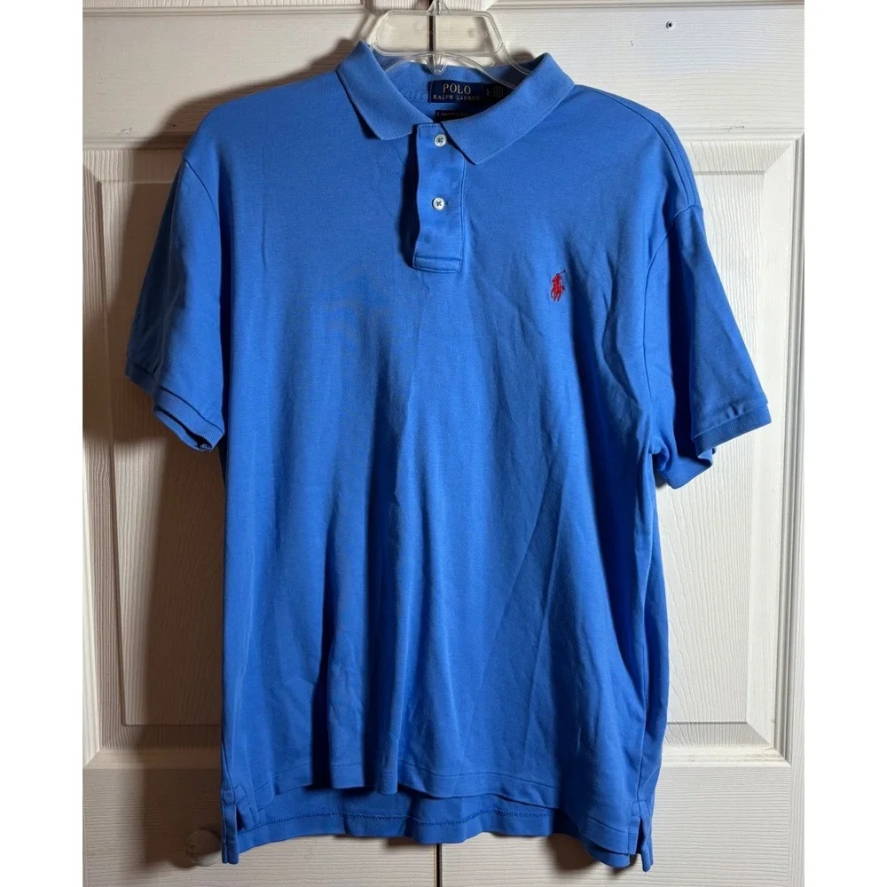 Polo Ralph Lauren Mens Large Blue Custom Slim Fit Short Sleeve Polo Shirt Cotton